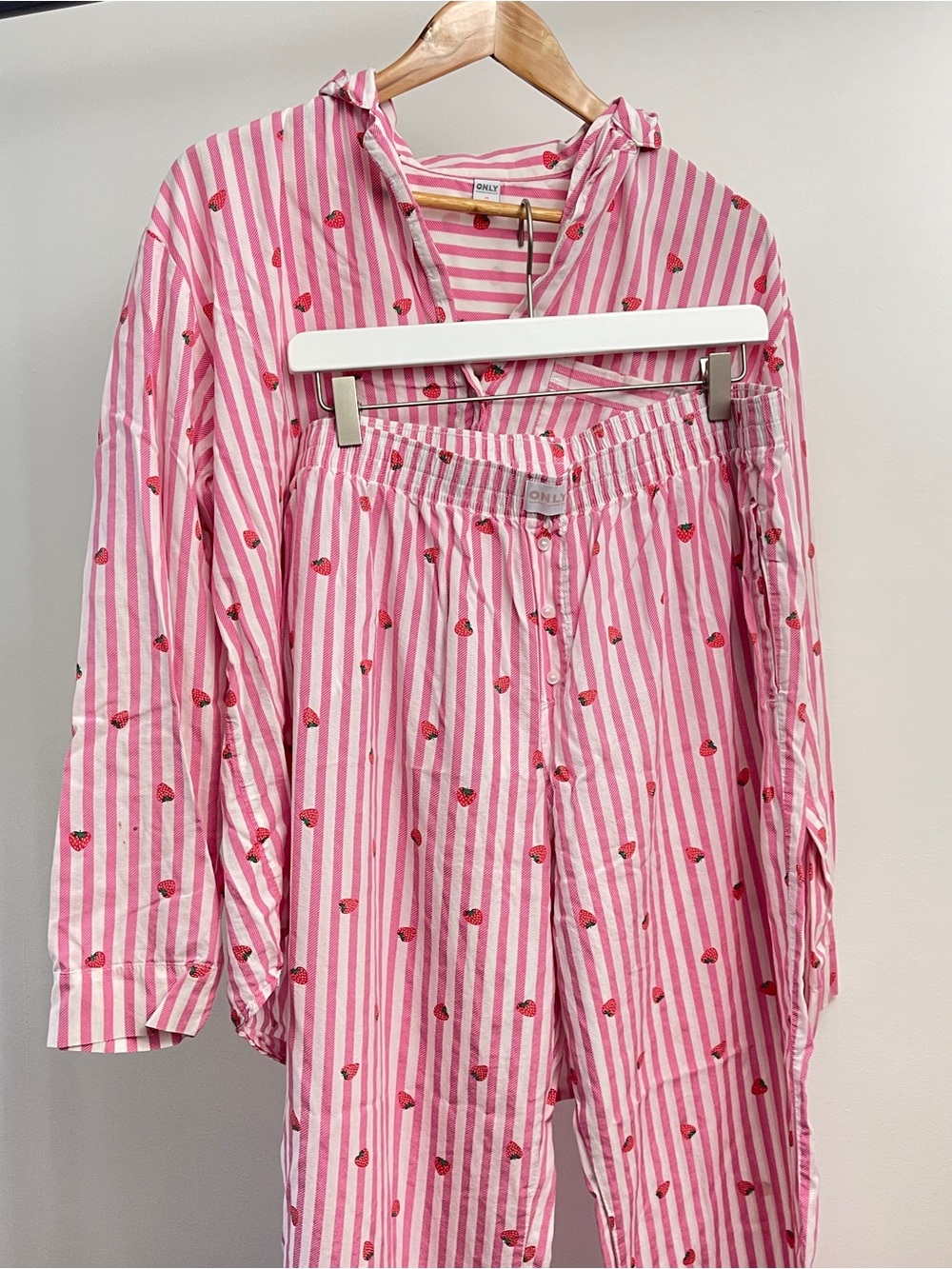 ONLY Pink Stripe Strawberry Pajama Set